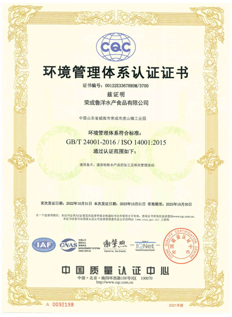 環(huán)境管理體系認(rèn)證證書(shū)